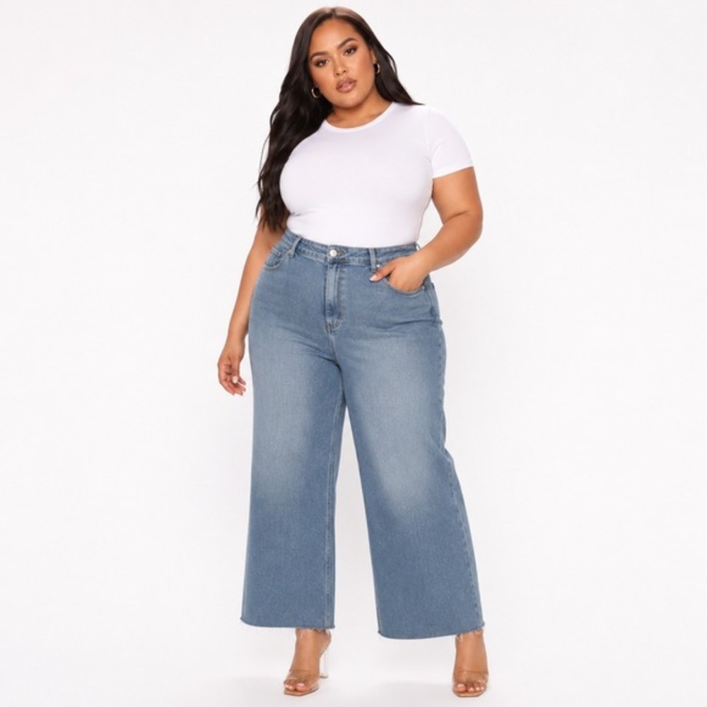 Mally Roncal Women Blue Wide Leg Raw Hem Stretch Denim Jeans‎ Size 18W